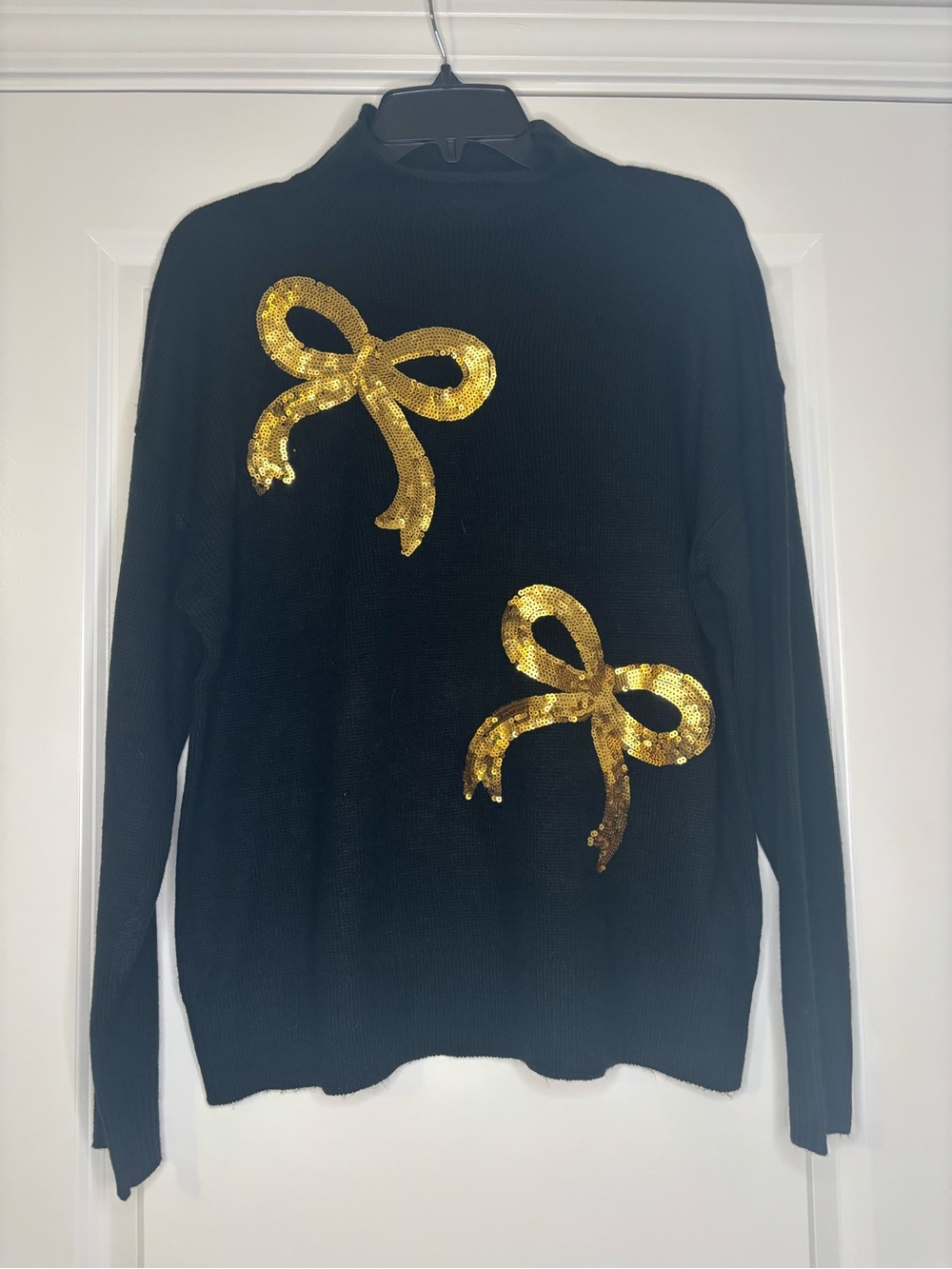 Cato Black Sweater with Gold Sequin Bows